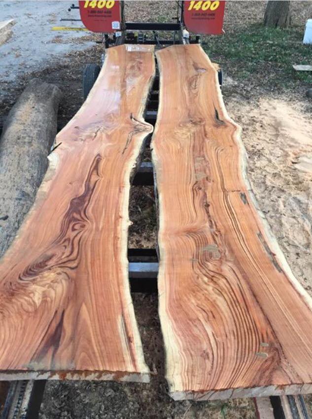 Here are honey locust slabs Dave custom-sawed. This wood will go into a 30' x 36" table. Wow!