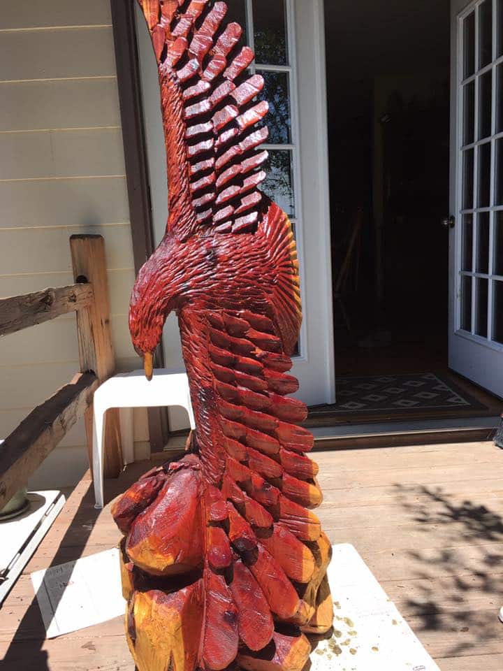 Dave supplies the wood — his buddy Lynn Robinson chainsaw-carves them into outstanding works of art. A great collaborative effort!