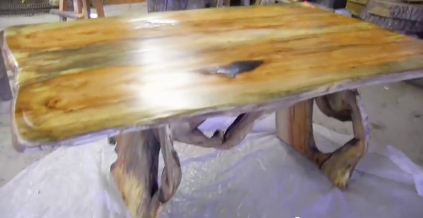Doyle makes furniture with his TimberKing-sawn lumber including "free form" tables like this one.