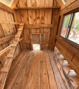 Here's the interior of one of Chris's coops. Roomy, well made, and handsome, too.