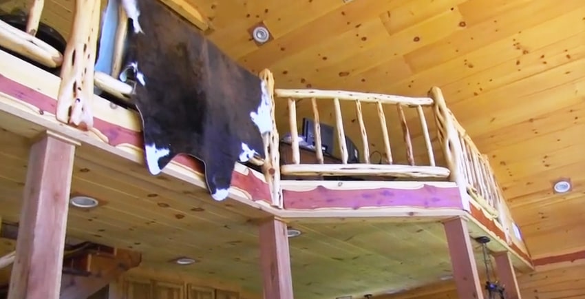 Here's a detail of Doyle's ceiling paneling and cedar loft, all sawn with his TimberKing sawmill.