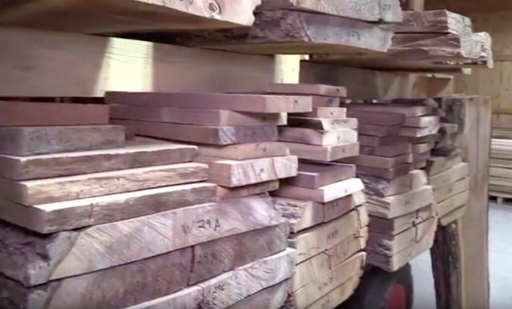 Customers can buy boards green or kiln dried. They buy them as-is or have Bob turn them into flooring or trim.