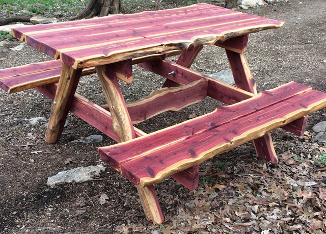 Their handsome and rugged red cedar picnic tables should last a lifetime with very little care